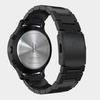 Limited edition black stainless steel chronograph solar watch with engraved back and metal strap