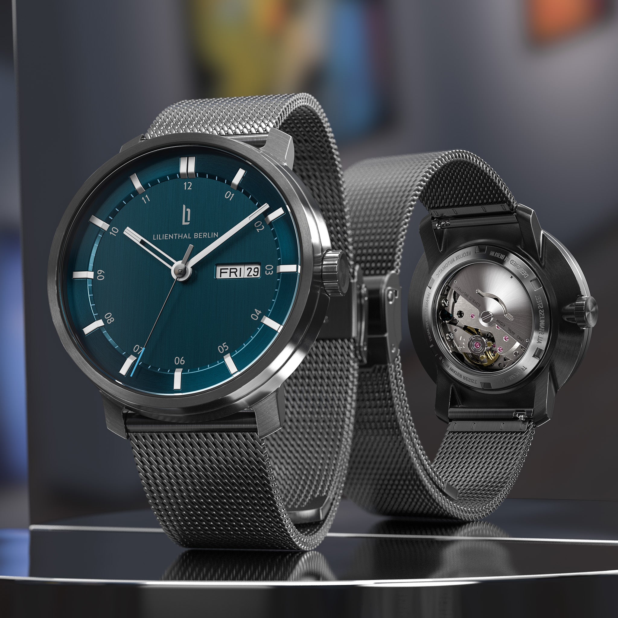 Neolux Day Date Dark Silver Blue - Lilienthal Berlin