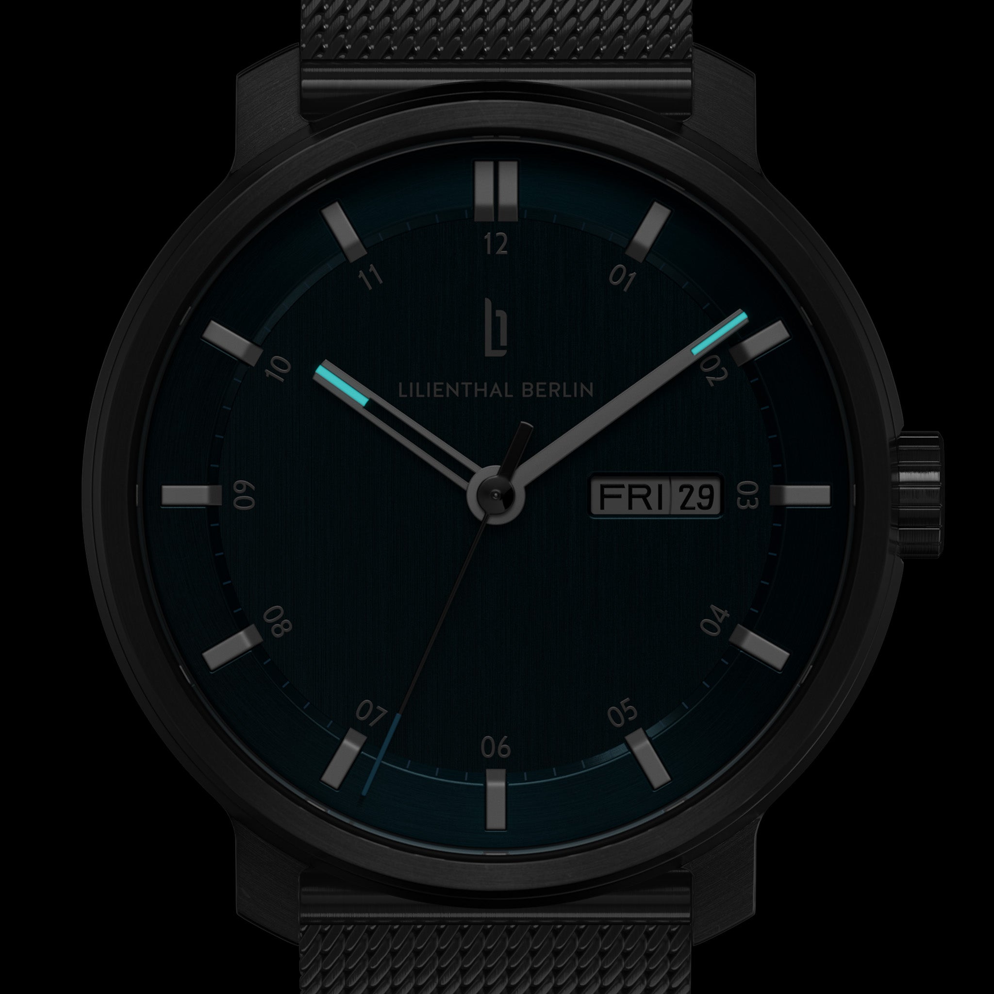 Neolux Day Date Dark Silver Blue - Lilienthal Berlin