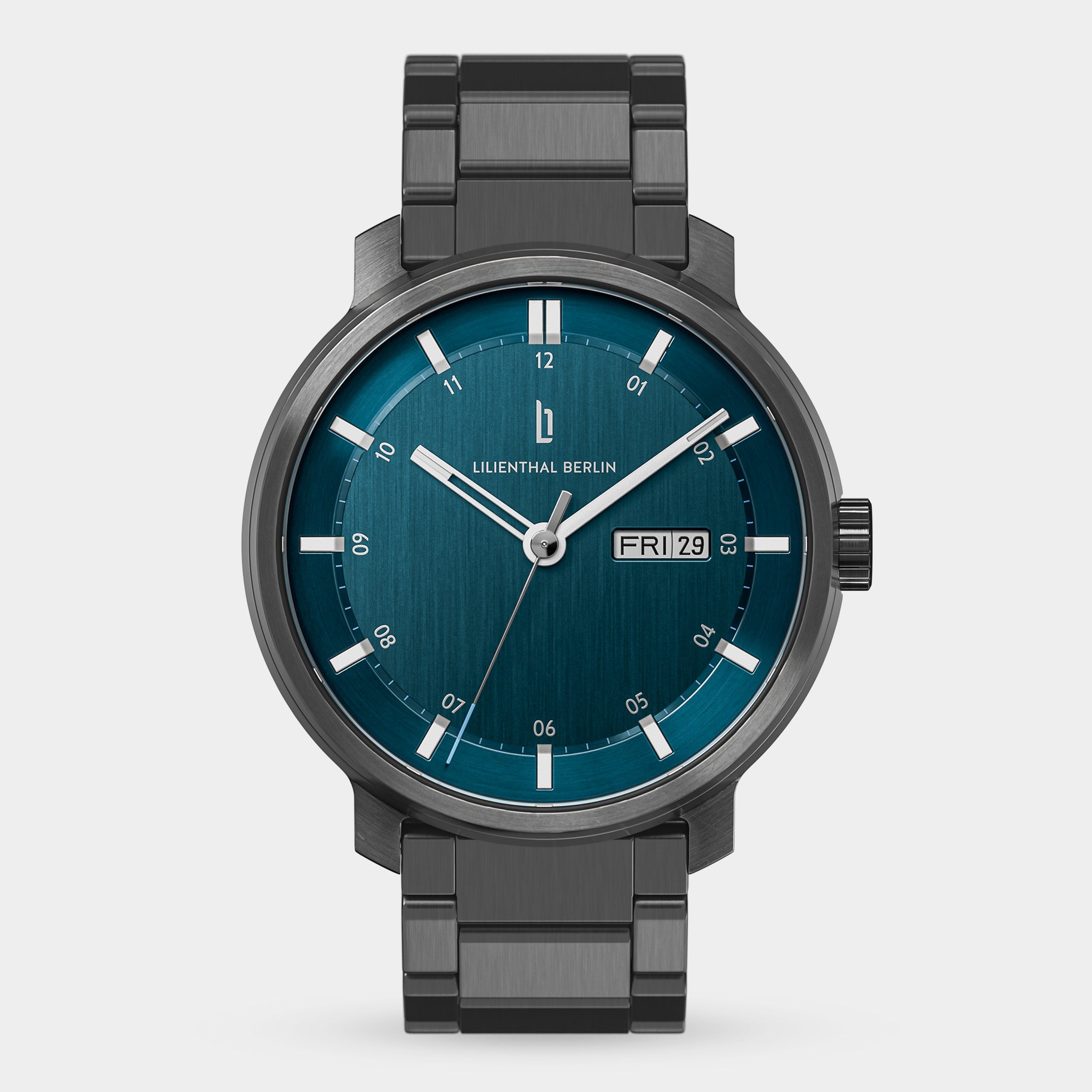 Neolux Day Date Dark Silver Blue - Lilienthal Berlin